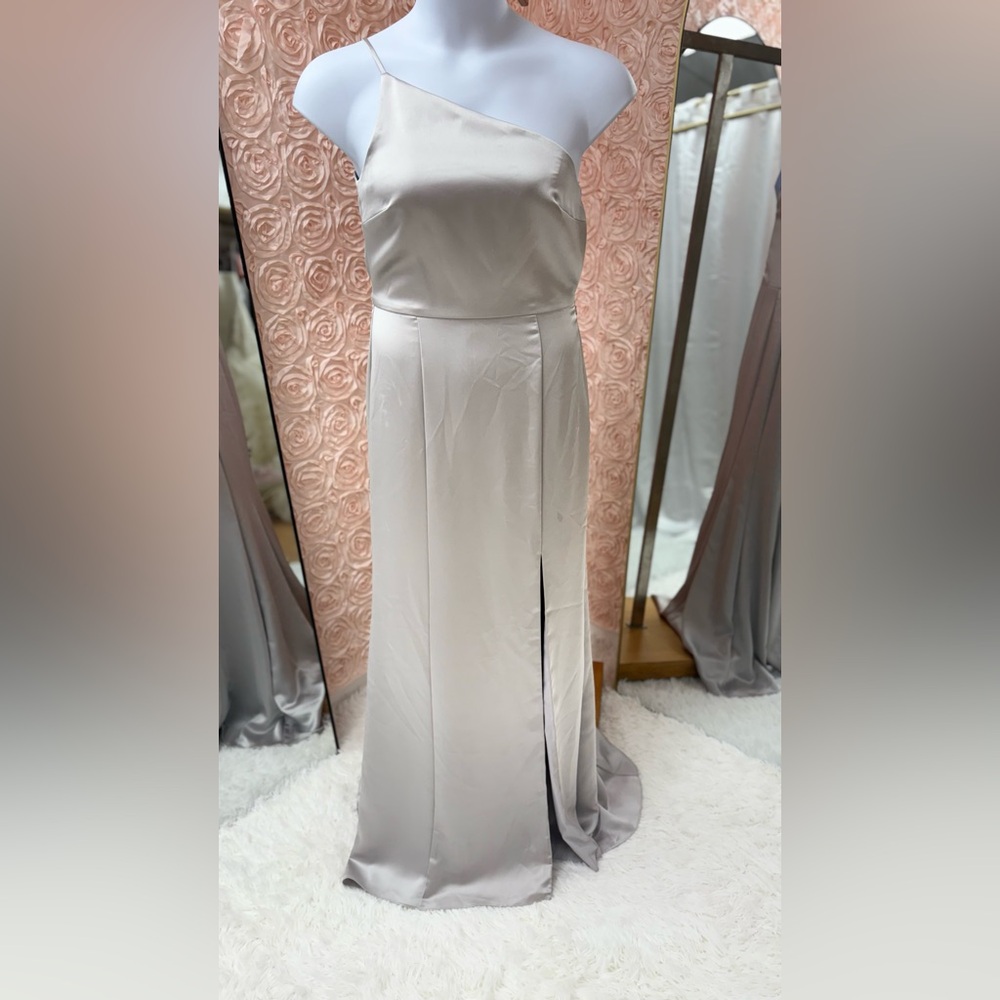 Amsale One-Shoulder Silver Gown
